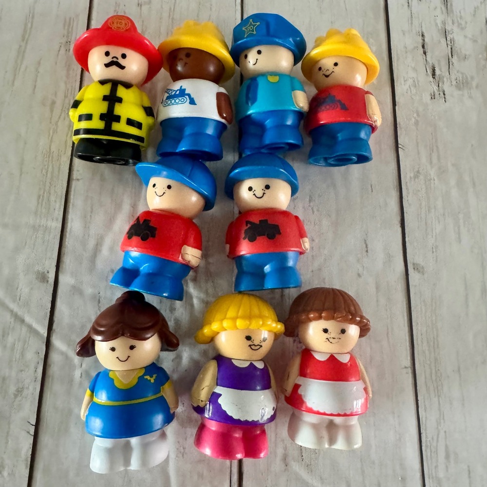 Vintage Shelcore Little People Figures Lot of 9 Fireman Police Construction Toy